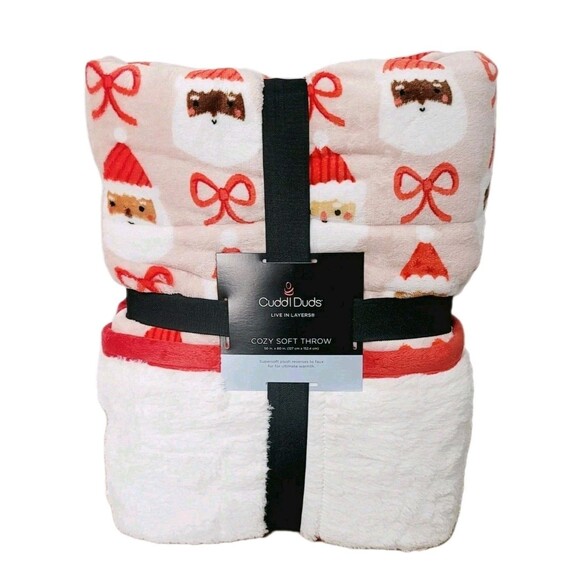 Cuddl Duds Super Soft Christmas Santa Reversible Faux Sherpa Cozy Throw 50x60 - Picture 1 of 10